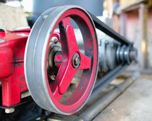 view of v-belts on 2 pulleys